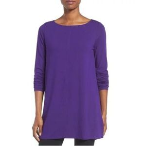 Eileen Fisher Bateau Neck Viscose Stretch Ultra Violet Purple Tunic Top Sz S